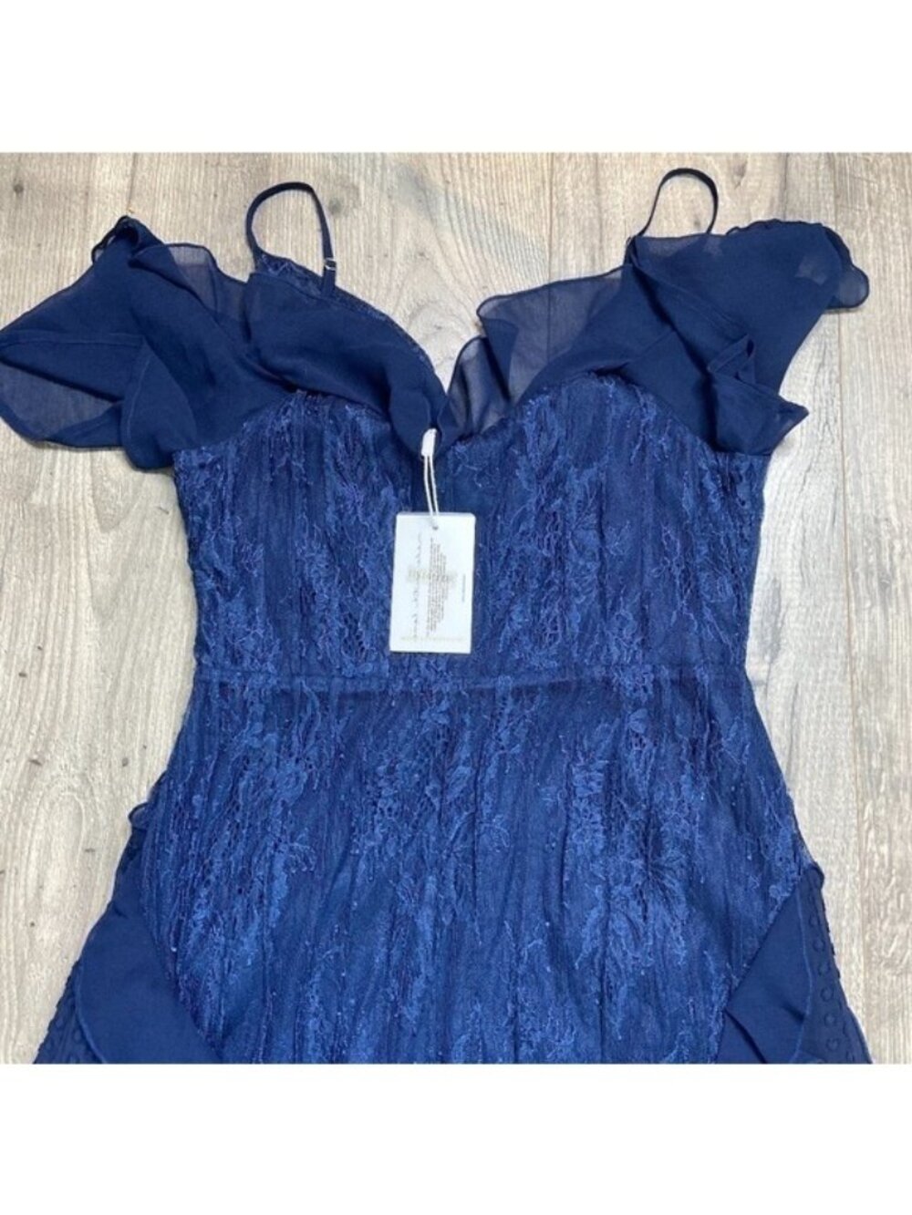 Anthropologie Foxiedox NWT Pintuck Lace Chiffon Maxi Dress Navy Blue Size Small - Picture 8 of 10
